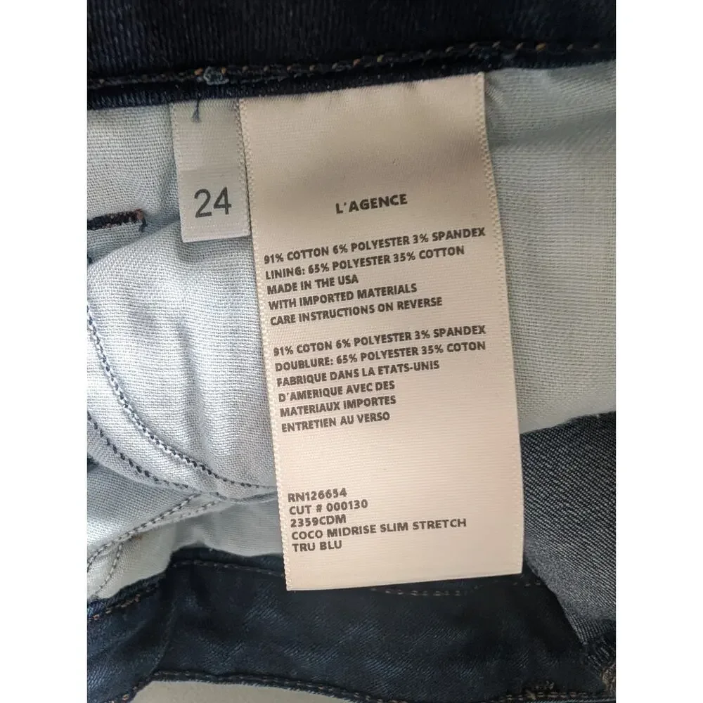 NWOT L'Agence coco mid rise slim straight jeans Size 24 Blue #9NA53